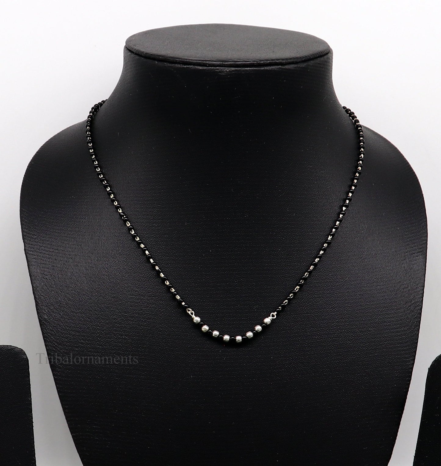 925 sterling silver black beads chain necklace, gorgeous small jingling bells design pendant, traditional style chain beaded necklace set228 - TRIBAL ORNAMENTS