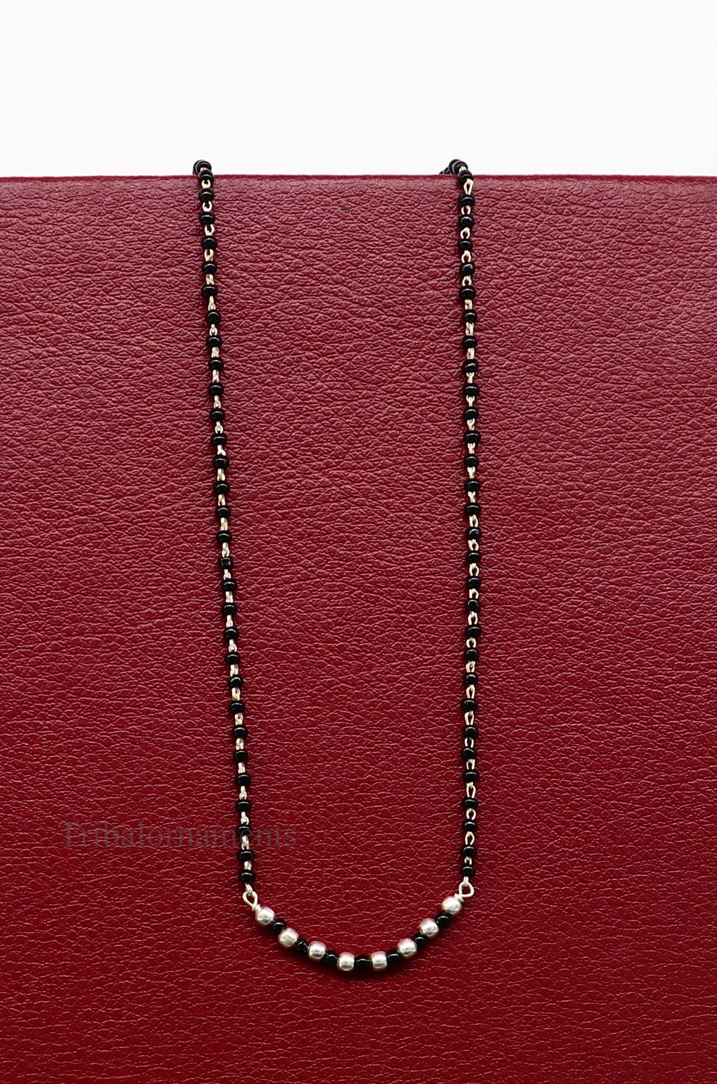 925 sterling silver black beads chain necklace, gorgeous small jingling bells design pendant, traditional style chain beaded necklace set228 - TRIBAL ORNAMENTS