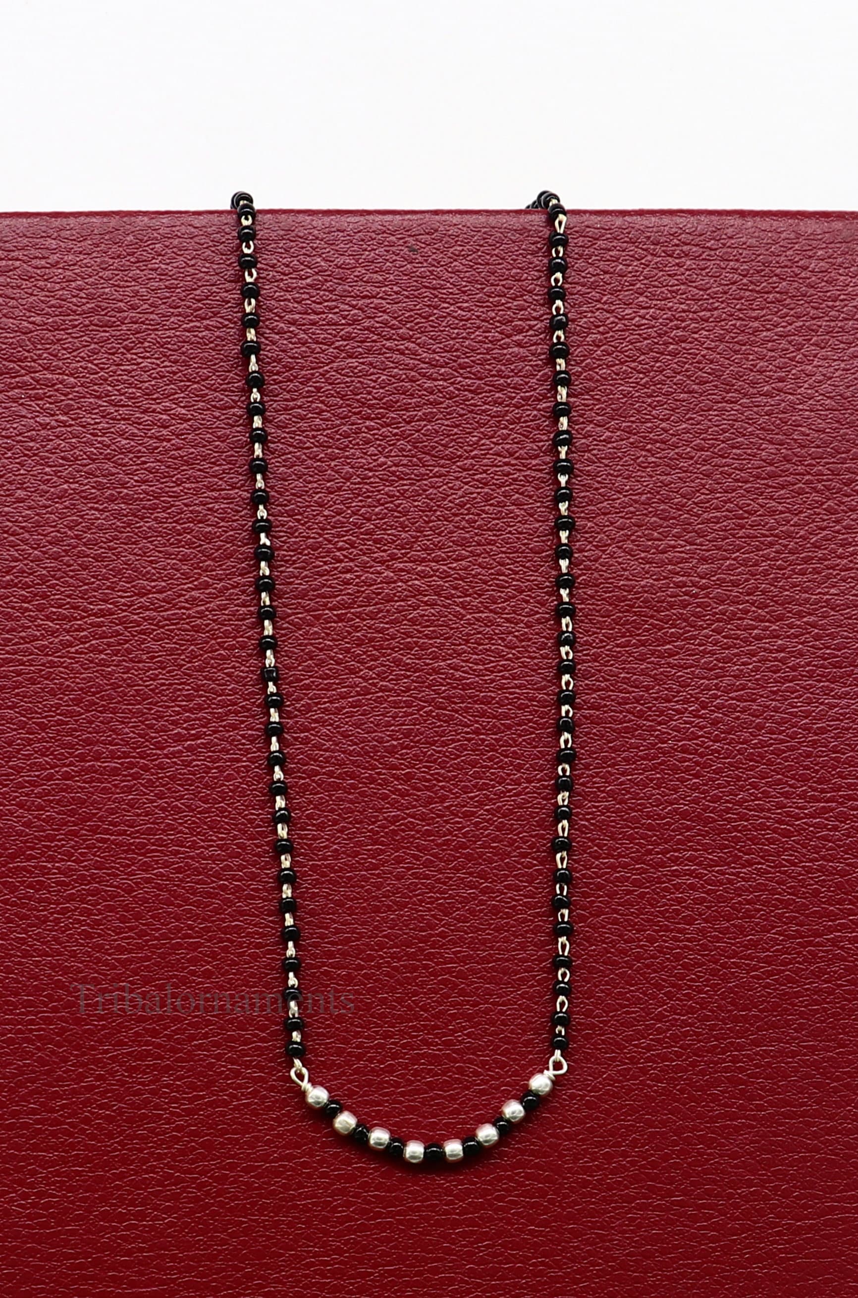 925 sterling silver black beads chain necklace, gorgeous small jingling bells design pendant, traditional style chain beaded necklace set228 - TRIBAL ORNAMENTS