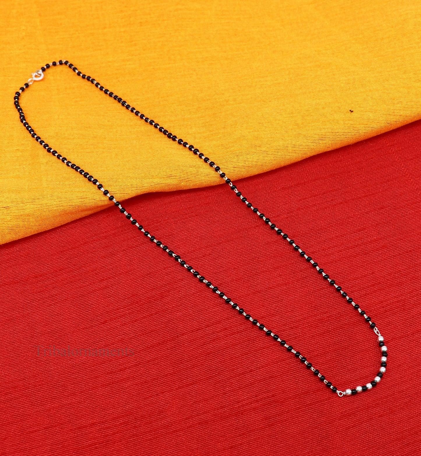 925 sterling silver black beads chain necklace, gorgeous small jingling bells design pendant, traditional style chain beaded necklace set228 - TRIBAL ORNAMENTS