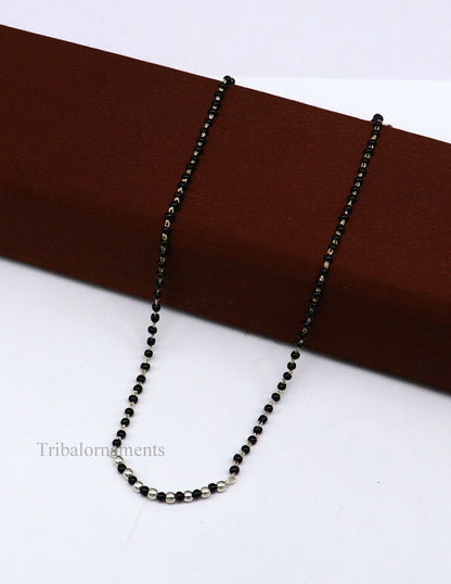 925 sterling silver black beads chain necklace, gorgeous small jingling bells design pendant, traditional style chain beaded necklace set228 - TRIBAL ORNAMENTS