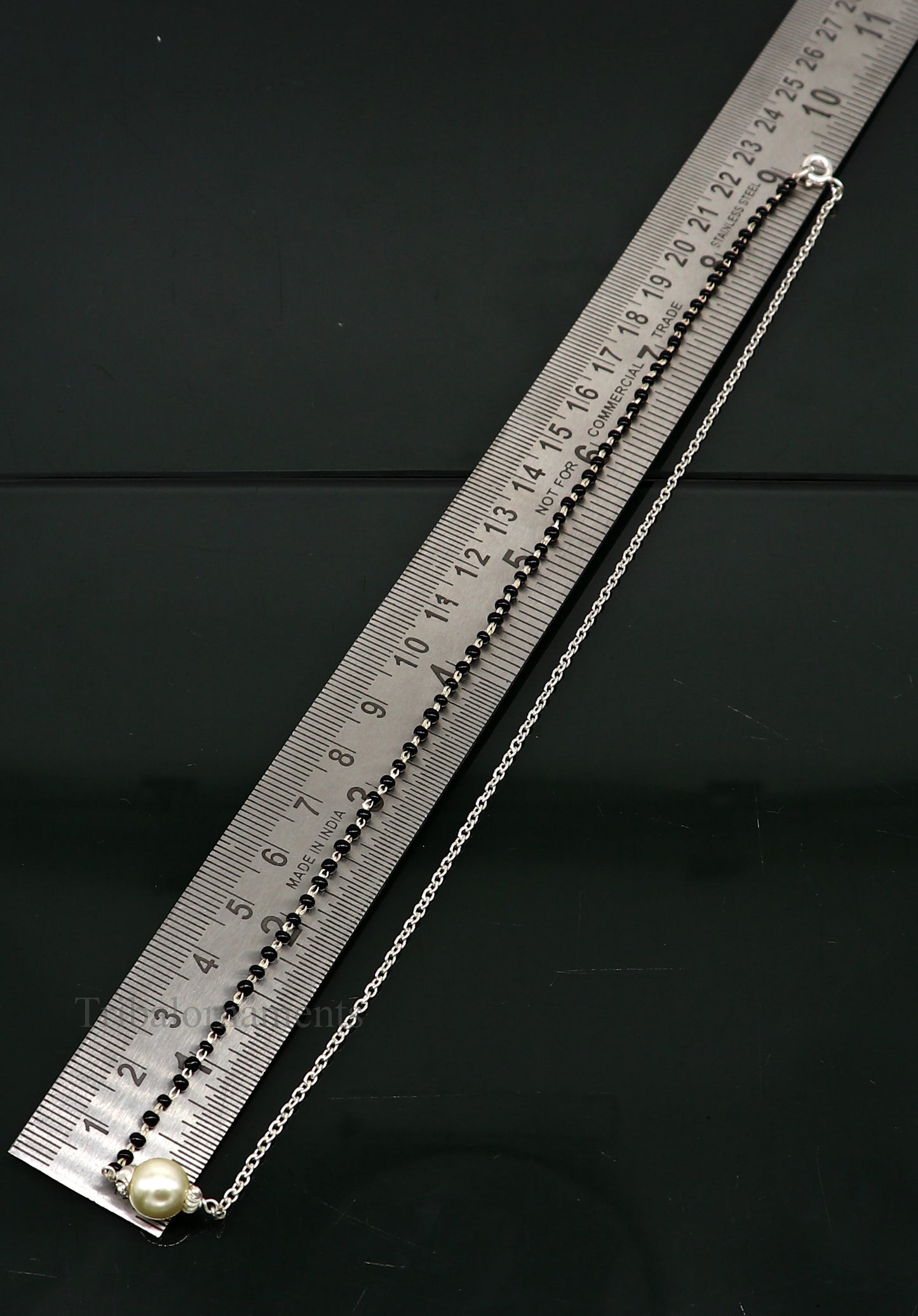 925 sterling silver black beads chain necklace, gorgeous small pearl pendant, traditional style chain beaded mangalsutra necklace set229 - TRIBAL ORNAMENTS