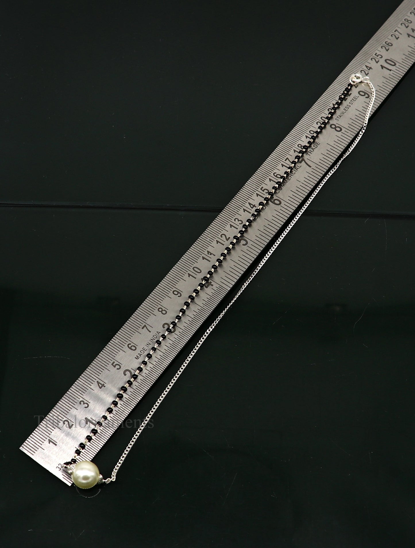 925 sterling silver black beads chain necklace, gorgeous small pearl pendant, traditional style chain beaded mangalsutra necklace set230 - TRIBAL ORNAMENTS