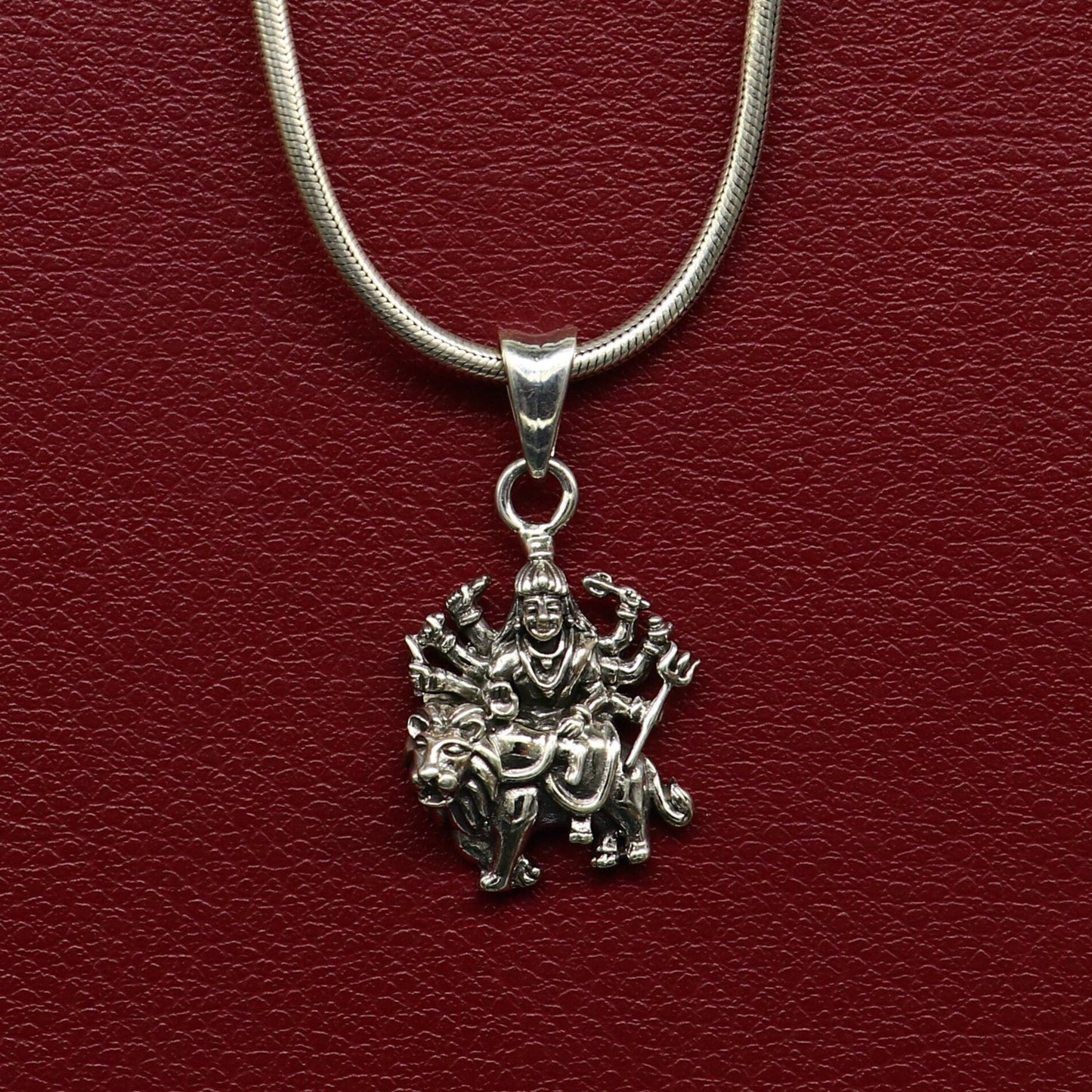 Sterling silver Goddess Bhawani Durga Maa pendant from TRIBAL ORNAMENTS, unisex tribal jewelry with personalized design.
