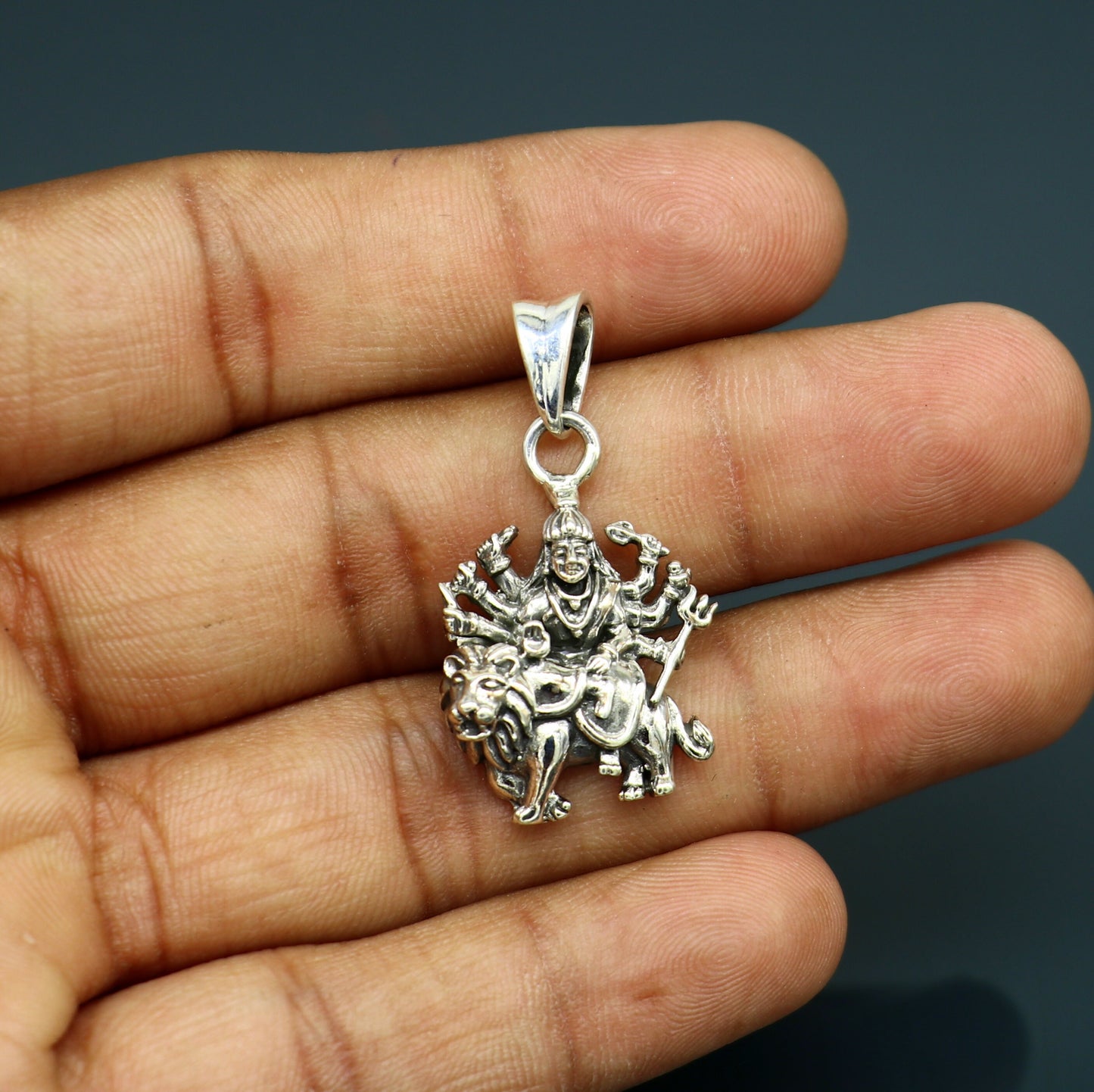 Sterling silver Goddess Bhawani Durga Maa pendant, unisex tribal jewelry, personalized jewelry, intricate design, tribal ornament.