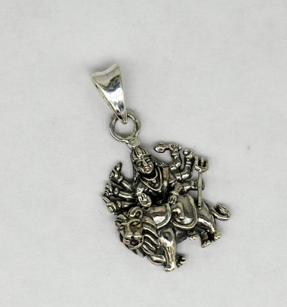 925 sterling silver Goddess Bhawani Durga Maa pendant, unisex tribal jewelry with detailed divine goddess design, personalized jewelry piece