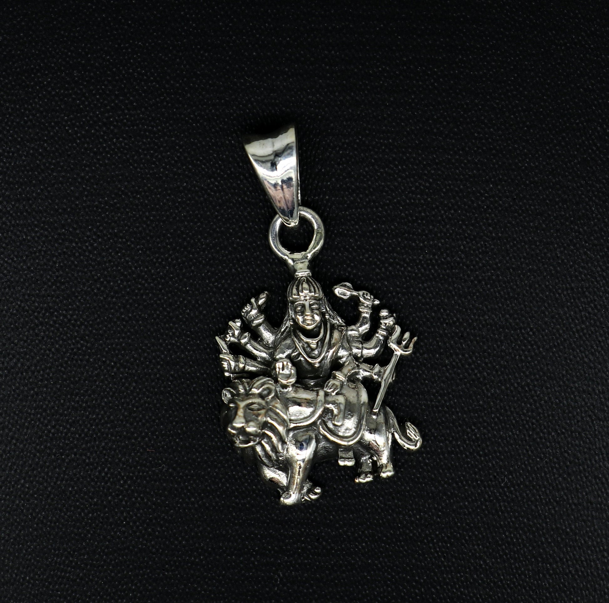 925 sterling silver Goddess Bhawani Durga Maa pendant, unisex tribal jewelry featuring a detailed blessing goddess design.