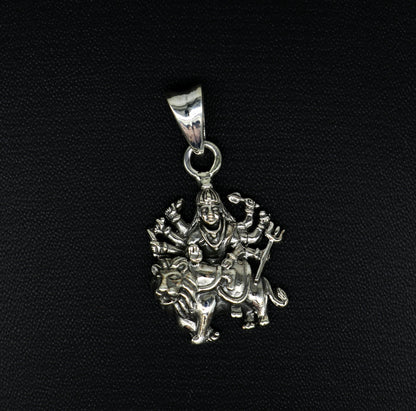 925 sterling silver Goddess Bhawani Durga Maa pendant, unisex tribal jewelry featuring a detailed blessing goddess design.