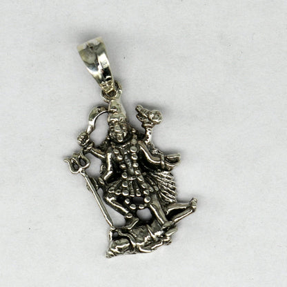 925 sterling silver Goddess Kalika Maa pendant, unisex tribal jewelry featuring detailed Kali Ma design by TRIBAL ORNAMENTS.