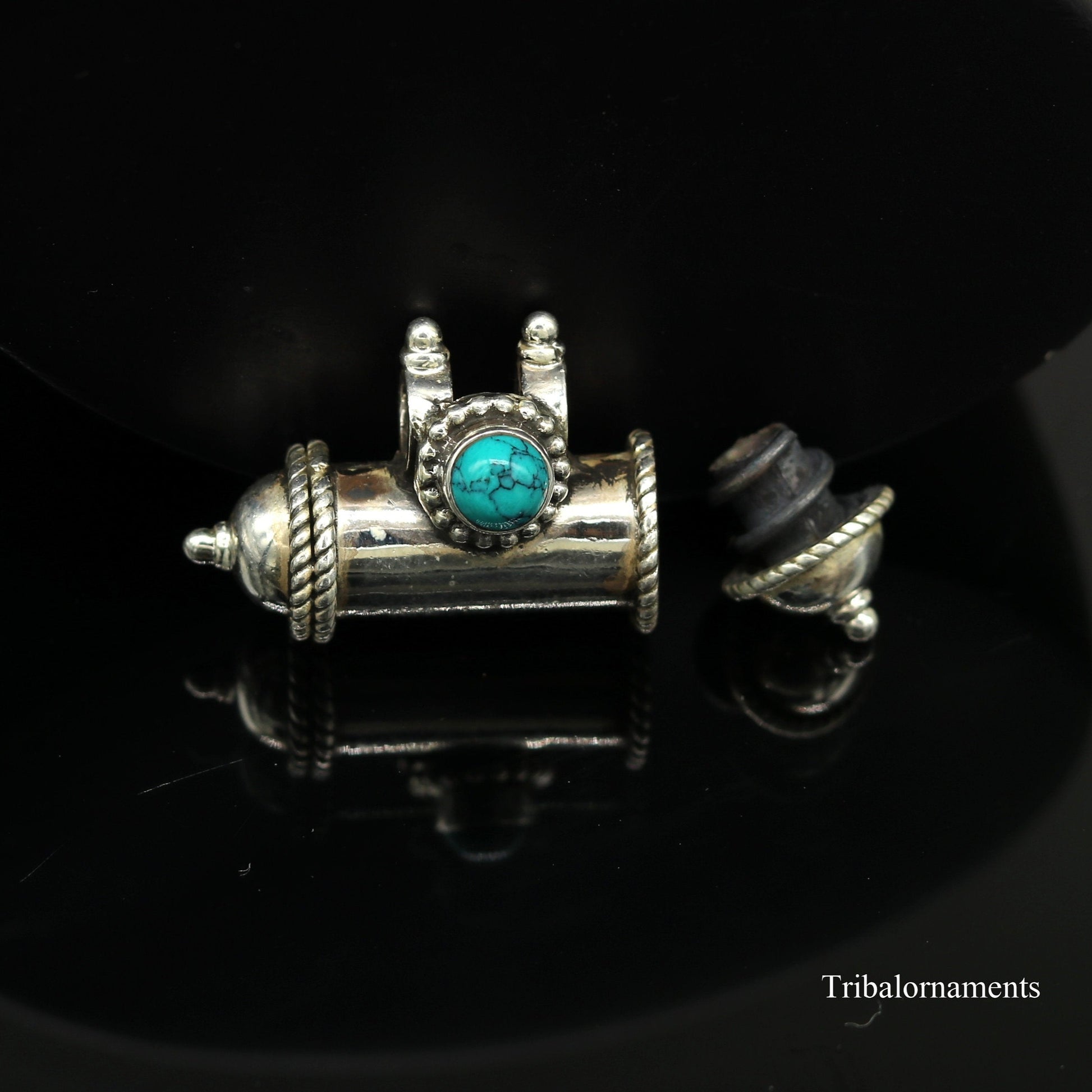 925 sterling silver handmade gorgeous blue turquoise stone handmade box amulet pendant, container pendant unisex jewelry india nsp389 - TRIBAL ORNAMENTS
