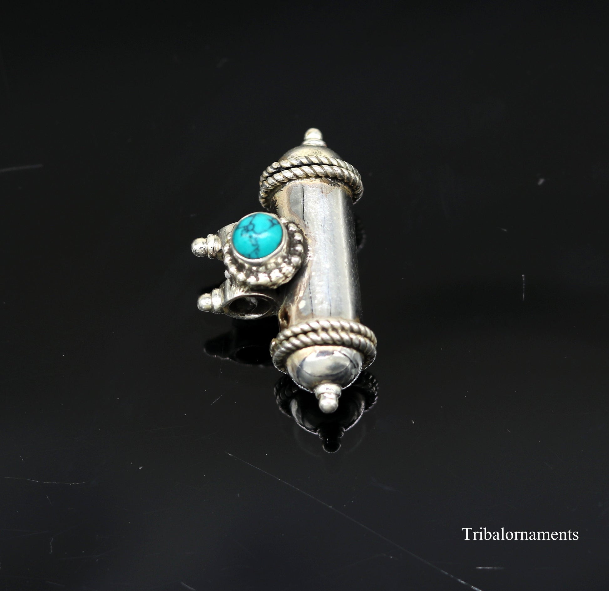 925 sterling silver handmade gorgeous blue turquoise stone handmade box amulet pendant, container pendant unisex jewelry india nsp389 - TRIBAL ORNAMENTS