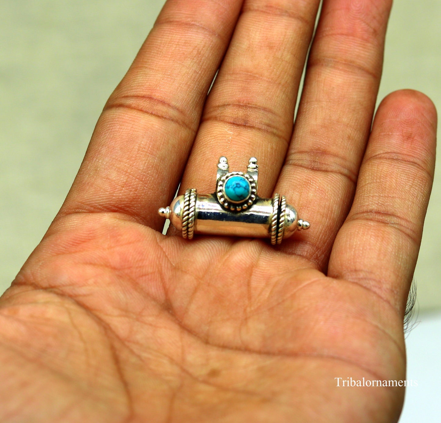925 sterling silver handmade gorgeous blue turquoise stone handmade box amulet pendant, container pendant unisex jewelry india nsp389 - TRIBAL ORNAMENTS