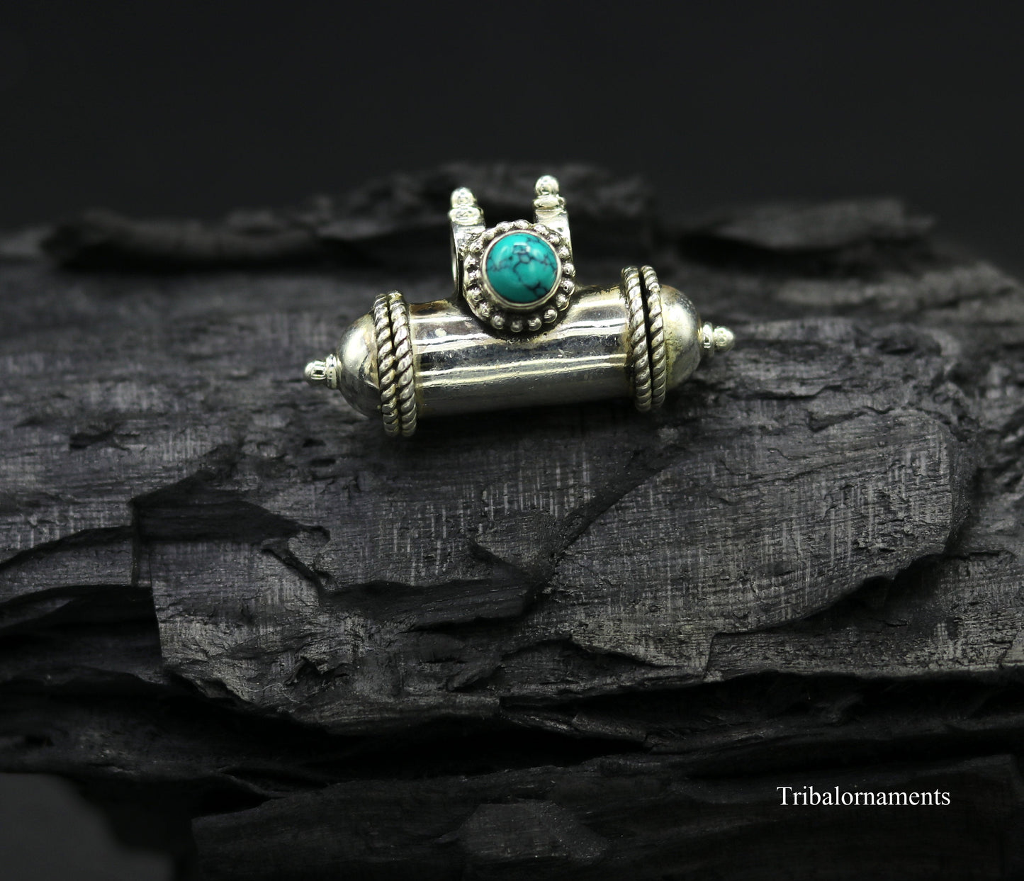 925 sterling silver handmade gorgeous blue turquoise stone handmade box amulet pendant, container pendant unisex jewelry india nsp389 - TRIBAL ORNAMENTS