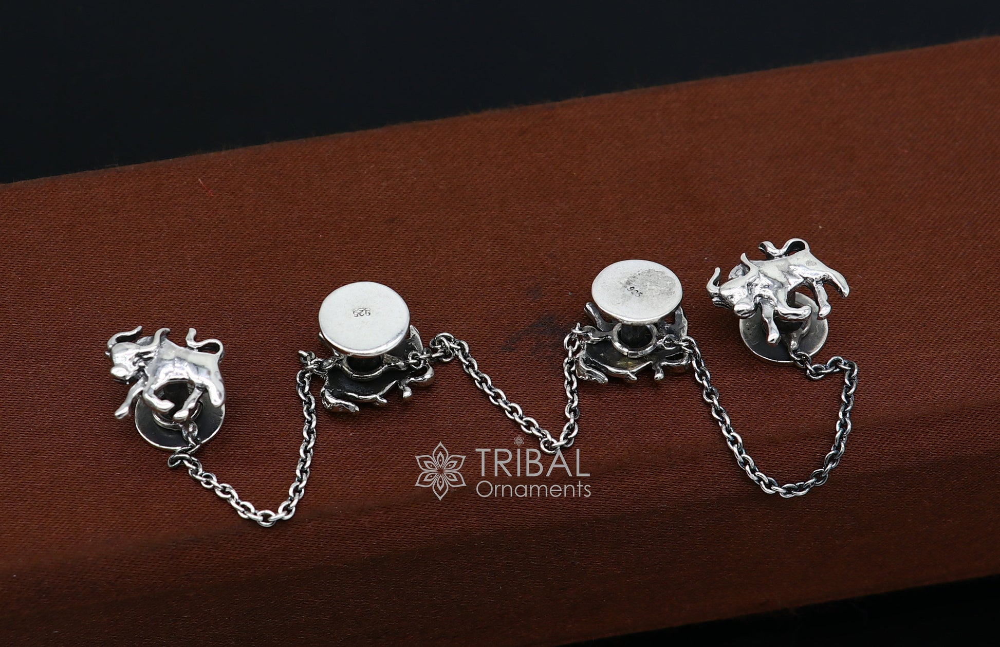 925 Sterling Silver bull design set of 4 kurta Buttons for Fashion Perfection, silver cufflinks, cultural trendy jewelry btn35 - TRIBAL ORNAMENTS