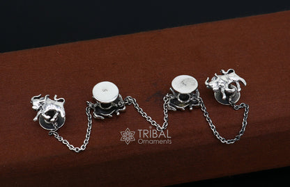 925 Sterling Silver bull design set of 4 kurta Buttons for Fashion Perfection, silver cufflinks, cultural trendy jewelry btn35 - TRIBAL ORNAMENTS