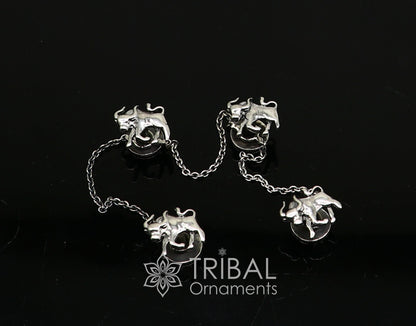 925 Sterling Silver bull design set of 4 kurta Buttons for Fashion Perfection, silver cufflinks, cultural trendy jewelry btn35 - TRIBAL ORNAMENTS