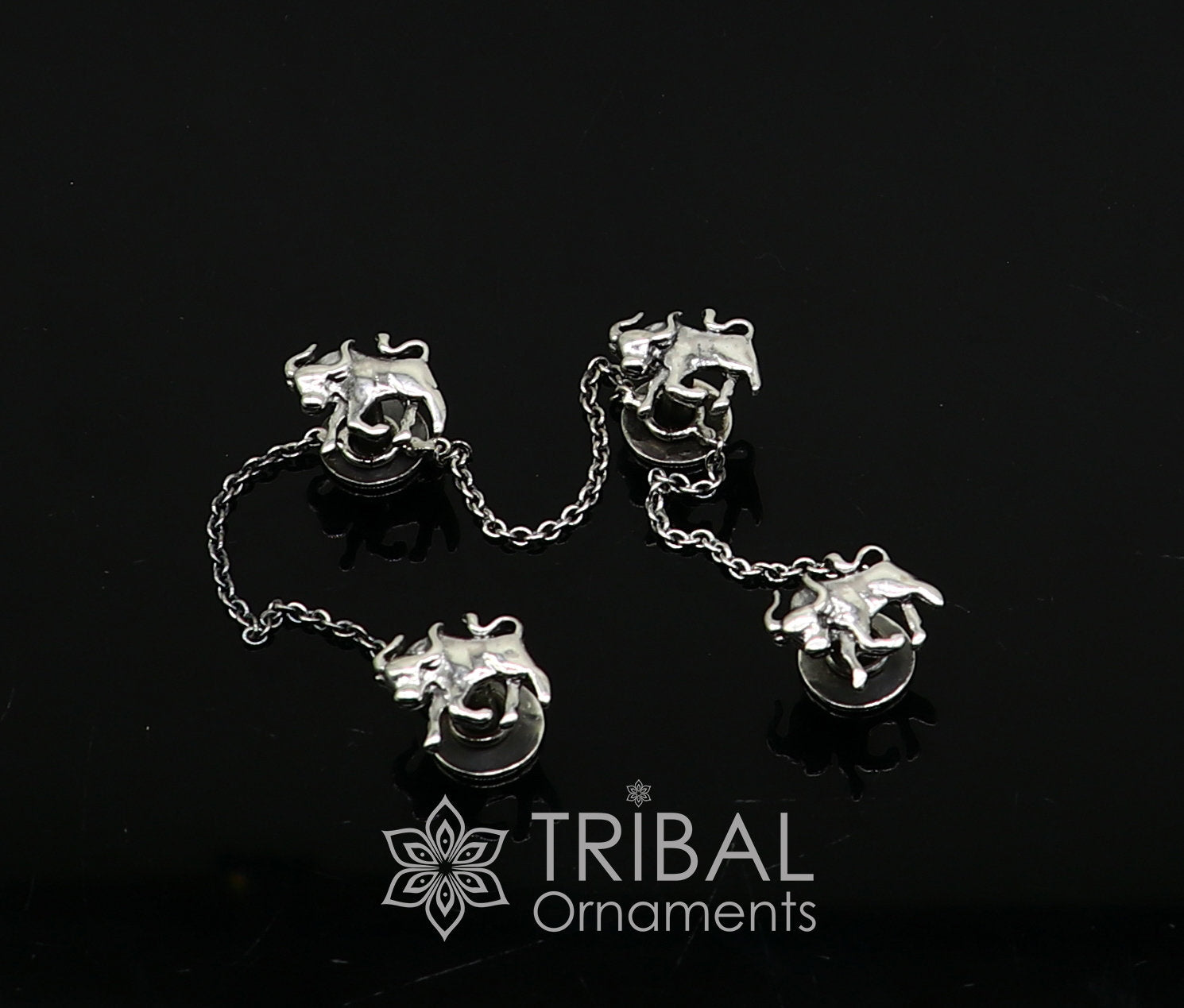 925 Sterling Silver bull design set of 4 kurta Buttons for Fashion Perfection, silver cufflinks, cultural trendy jewelry btn35 - TRIBAL ORNAMENTS