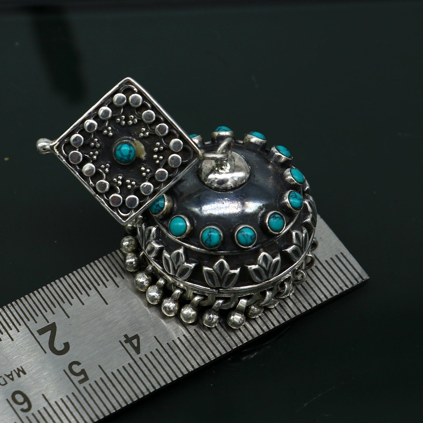 925 sterling silver chandelier stylish handmade earring jhumka, Gorgeous turquoise stone earring drop dangle, tribal ethnic earring ear740 - TRIBAL ORNAMENTS