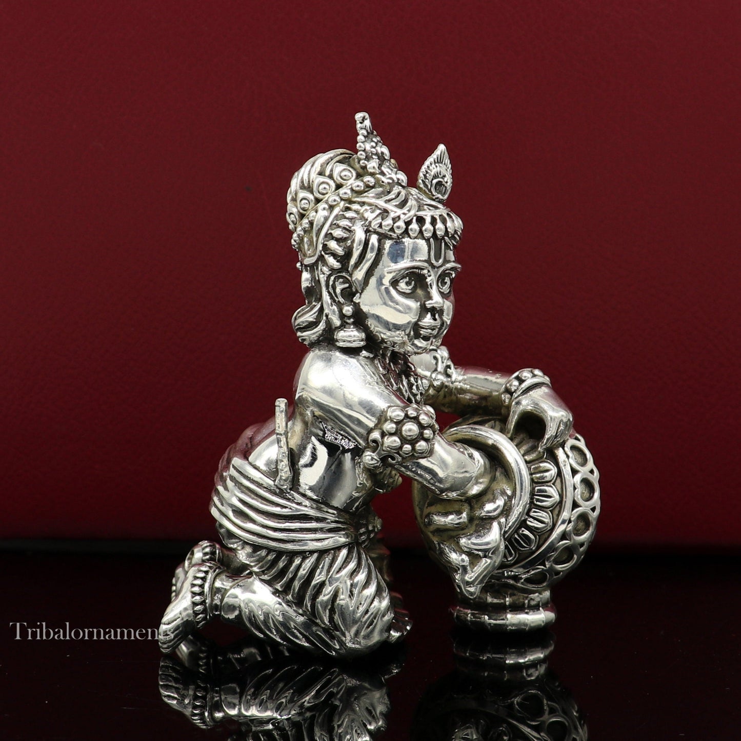 925 sterling silver crawling krishna, baby Krishna, Makhan Gopala,Laddu Gopal, child Krishna, God krishna statue for puja worshipping art222 - TRIBAL ORNAMENTS