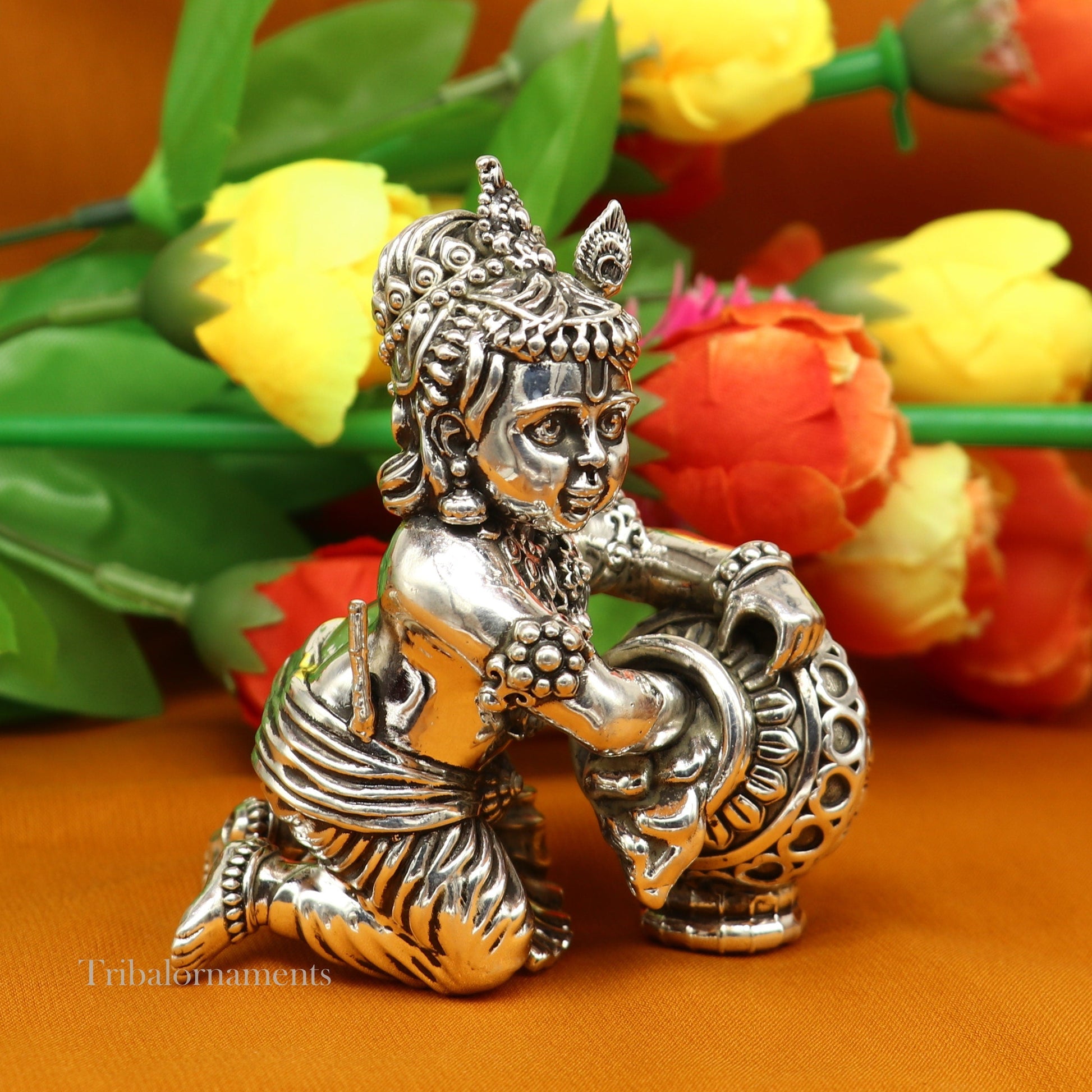 925 sterling silver crawling krishna, baby Krishna, Makhan Gopala,Laddu Gopal, child Krishna, God krishna statue for puja worshipping art222 - TRIBAL ORNAMENTS