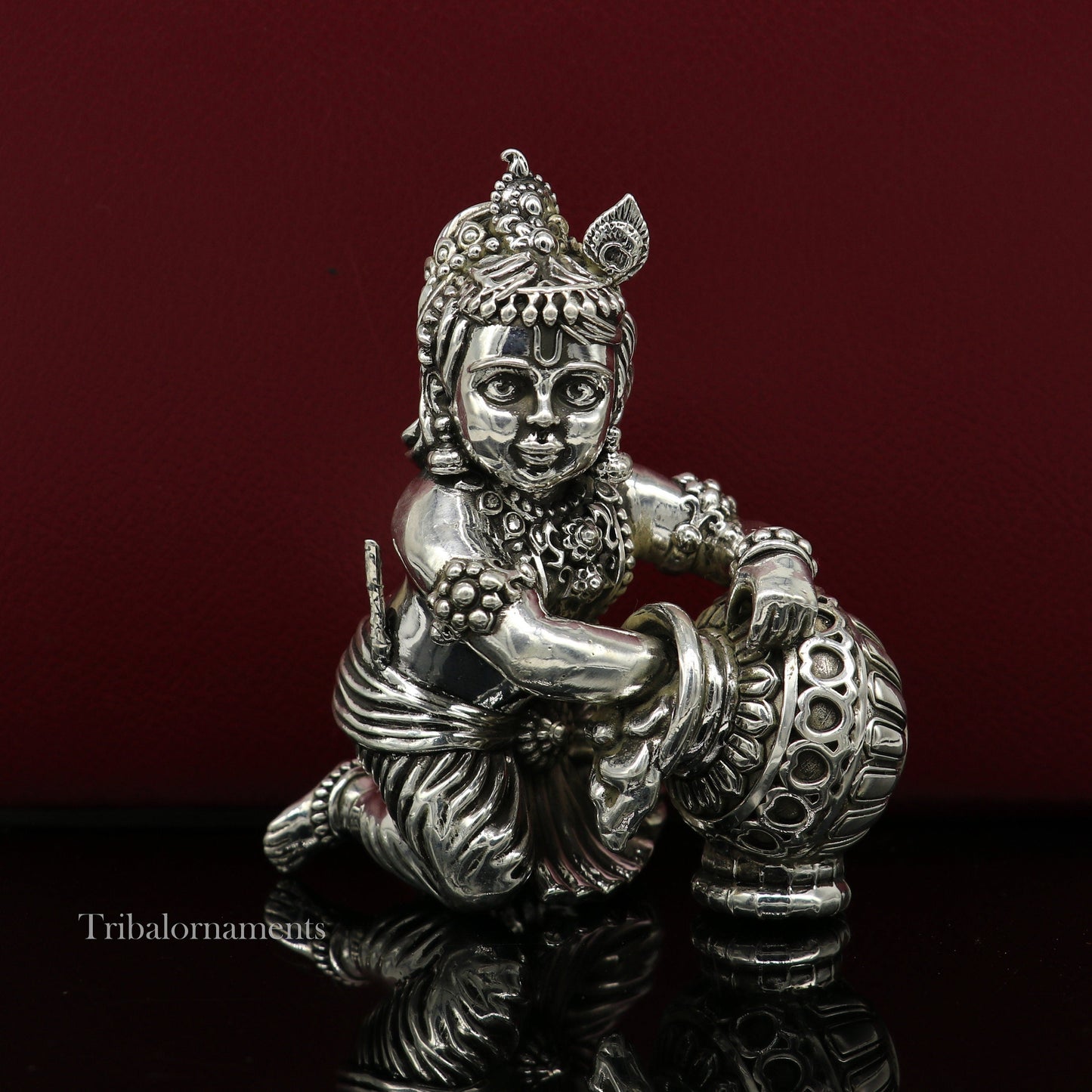 925 sterling silver crawling krishna, baby Krishna, Makhan Gopala,Laddu Gopal, child Krishna, God krishna statue for puja worshipping art222 - TRIBAL ORNAMENTS