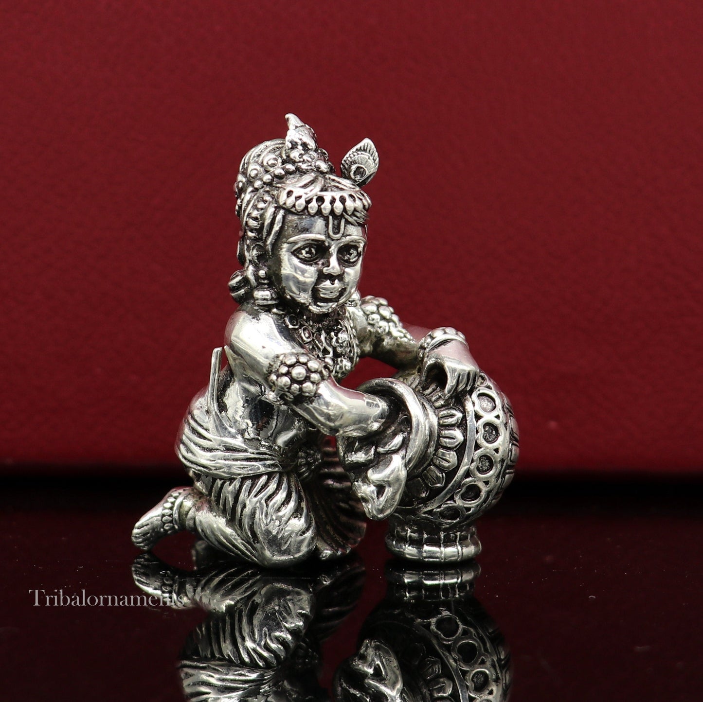 925 sterling silver crawling krishna, baby Krishna, Makkhan Gopala,Laddu Gopal, child Krishna, God krishna statue puja worshipping art223 - TRIBAL ORNAMENTS