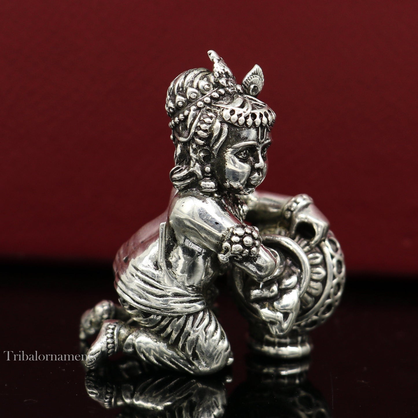 925 sterling silver crawling krishna, baby Krishna, Makkhan Gopala,Laddu Gopal, child Krishna, God krishna statue puja worshipping art223 - TRIBAL ORNAMENTS