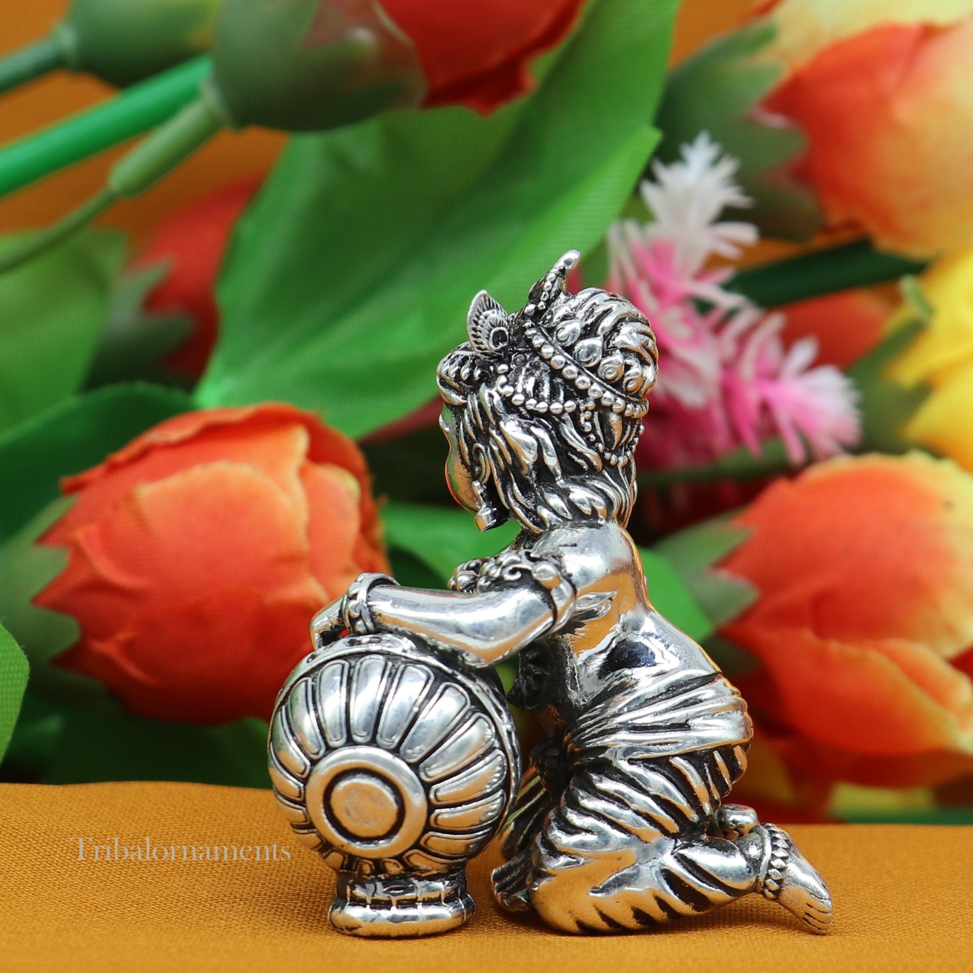 925 sterling silver crawling krishna, baby Krishna, Makkhan Gopala,Laddu Gopal, child Krishna, God krishna statue puja worshipping art223 - TRIBAL ORNAMENTS