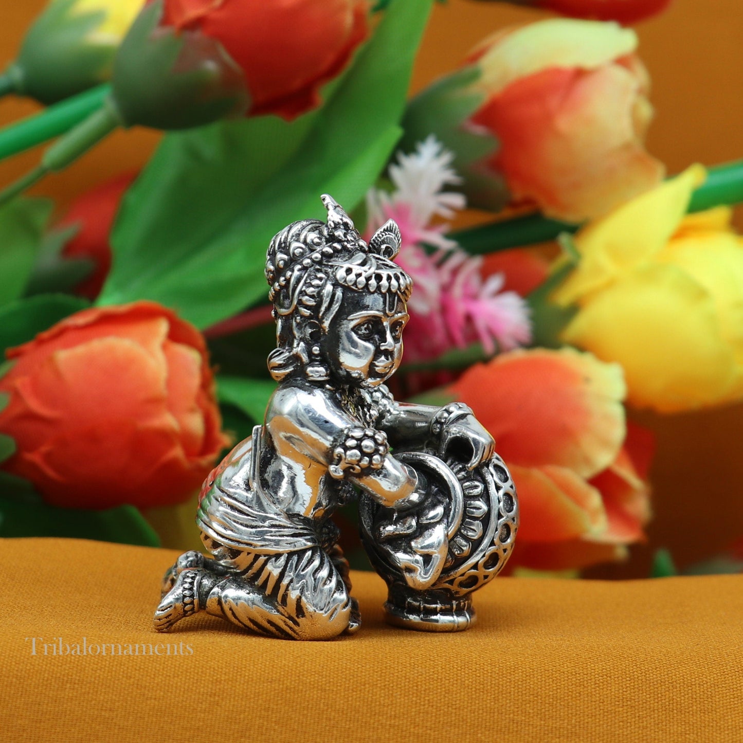 925 sterling silver crawling krishna, baby Krishna, Makkhan Gopala,Laddu Gopal, child Krishna, God krishna statue puja worshipping art223 - TRIBAL ORNAMENTS
