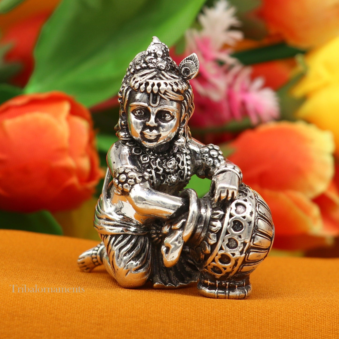 925 sterling silver crawling krishna, baby Krishna, Makkhan Gopala,Laddu Gopal, child Krishna, God krishna statue puja worshipping art223 - TRIBAL ORNAMENTS