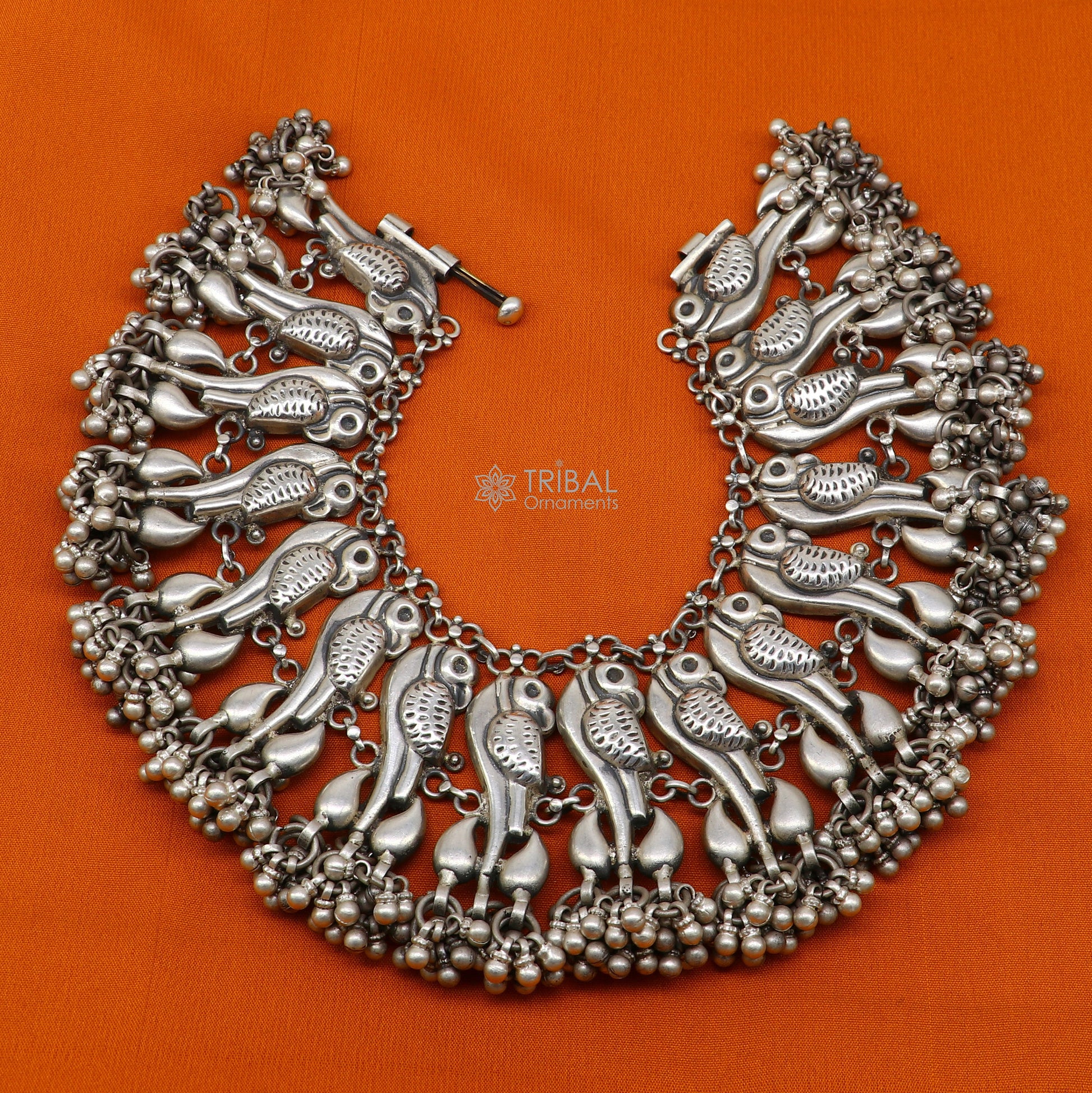 925 Sterling silver cultural stylish Vintage handmade peacock design belly dance anklets bracelet indian tribal ethnic jewelry ank540 - TRIBAL ORNAMENTS