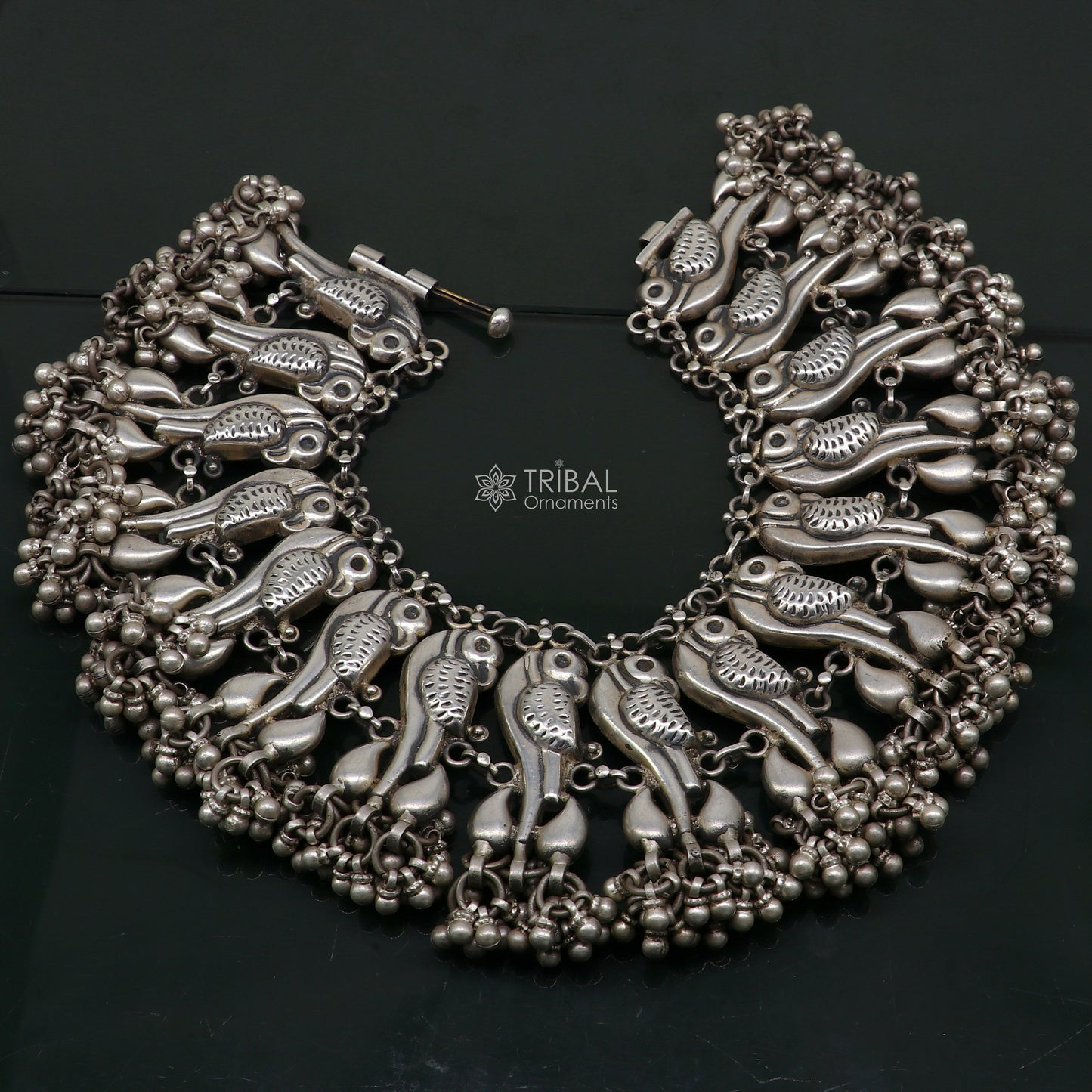 925 Sterling silver cultural stylish Vintage handmade peacock design belly dance anklets bracelet indian tribal ethnic jewelry ank540 - TRIBAL ORNAMENTS