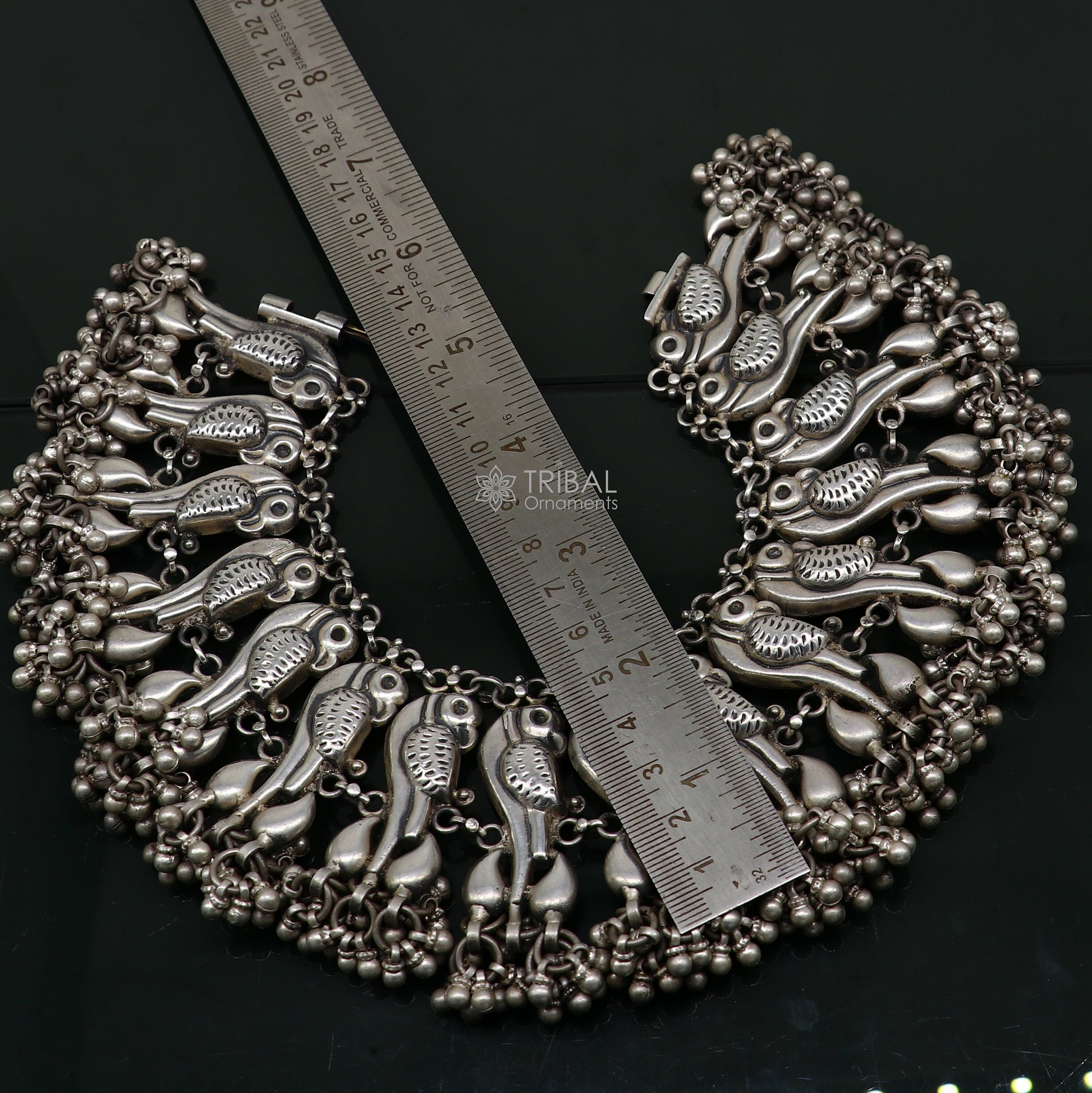 925 Sterling silver cultural stylish Vintage handmade peacock design belly dance anklets bracelet indian tribal ethnic jewelry ank540 - TRIBAL ORNAMENTS