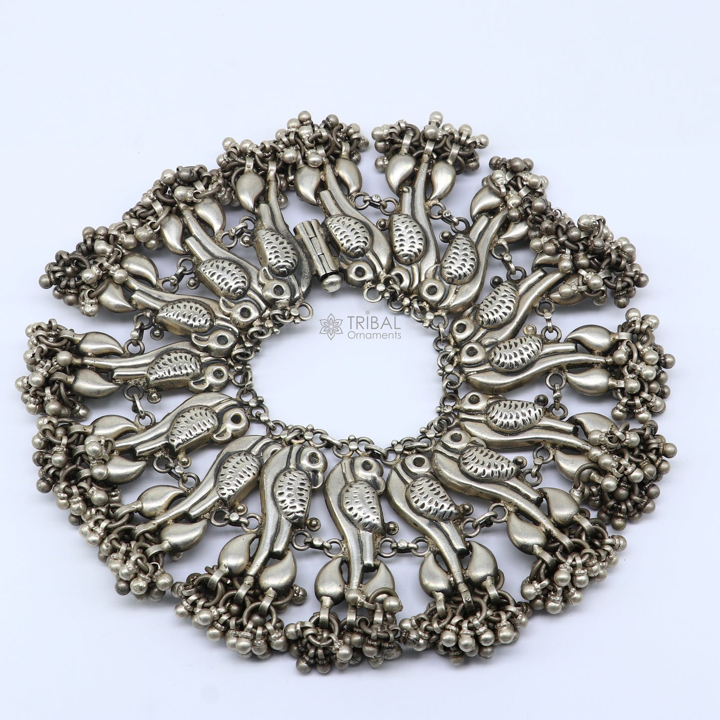 925 Sterling silver cultural stylish Vintage handmade peacock design belly dance anklets bracelet indian tribal ethnic jewelry ank540 - TRIBAL ORNAMENTS