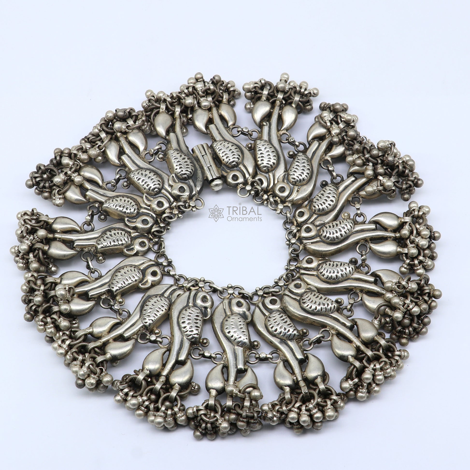 925 Sterling silver cultural stylish Vintage handmade peacock design belly dance anklets bracelet indian tribal ethnic jewelry ank540 - TRIBAL ORNAMENTS