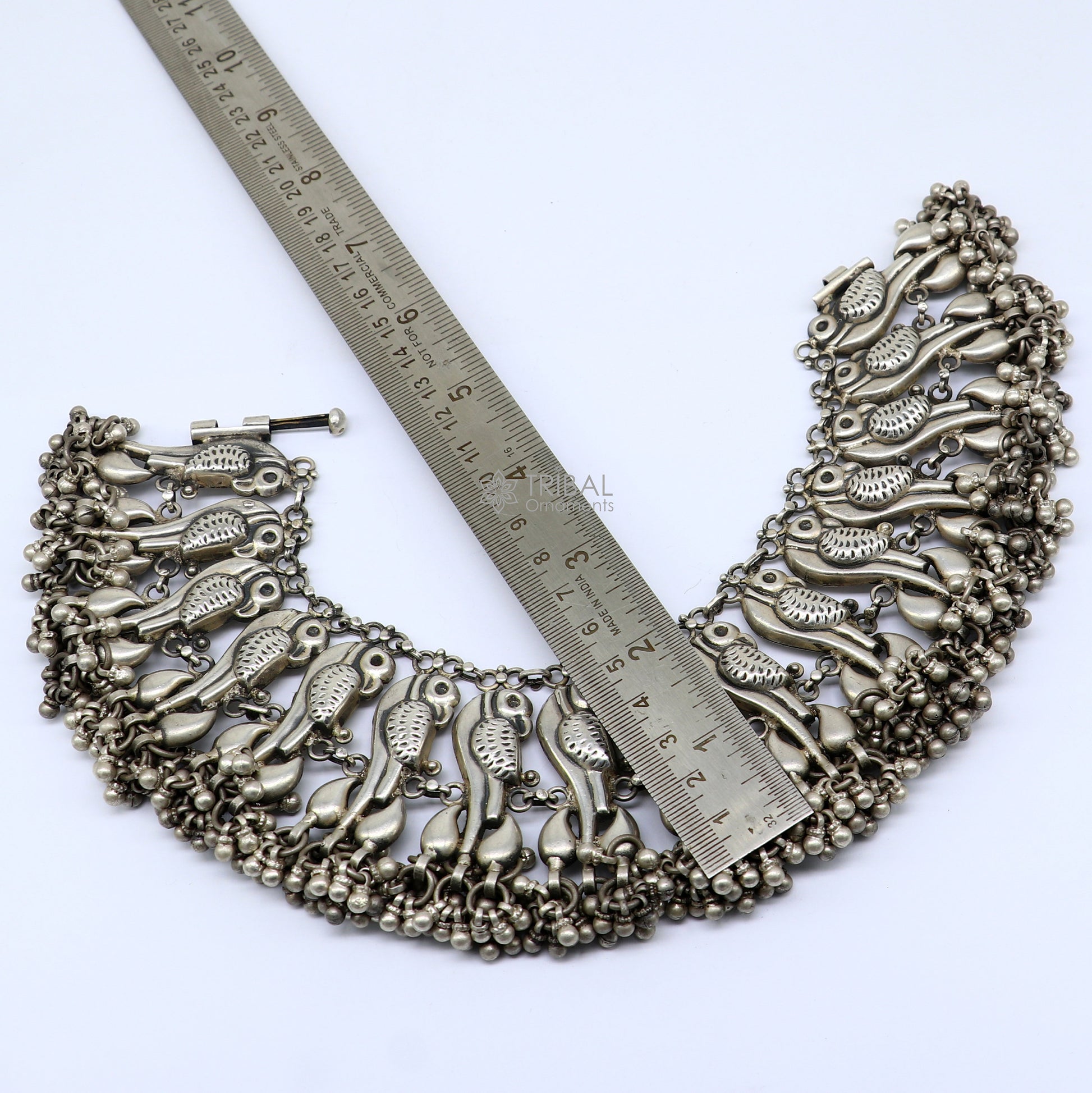 925 Sterling silver cultural stylish Vintage handmade peacock design belly dance anklets bracelet indian tribal ethnic jewelry ank540 - TRIBAL ORNAMENTS