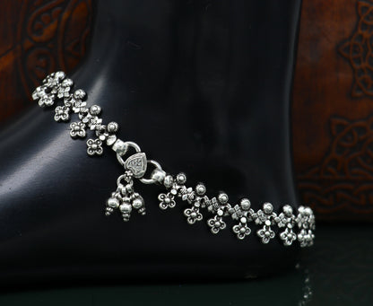 Elegant 925 sterling silver customized tribal anklet with intricate design, perfect as a foot or belly dance jewelry accessory.
