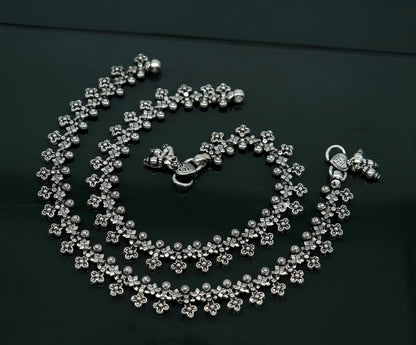 Sterling silver tribal anklet with intricate ethnic design, perfect as a foot bracelet or belly dance jewelry.