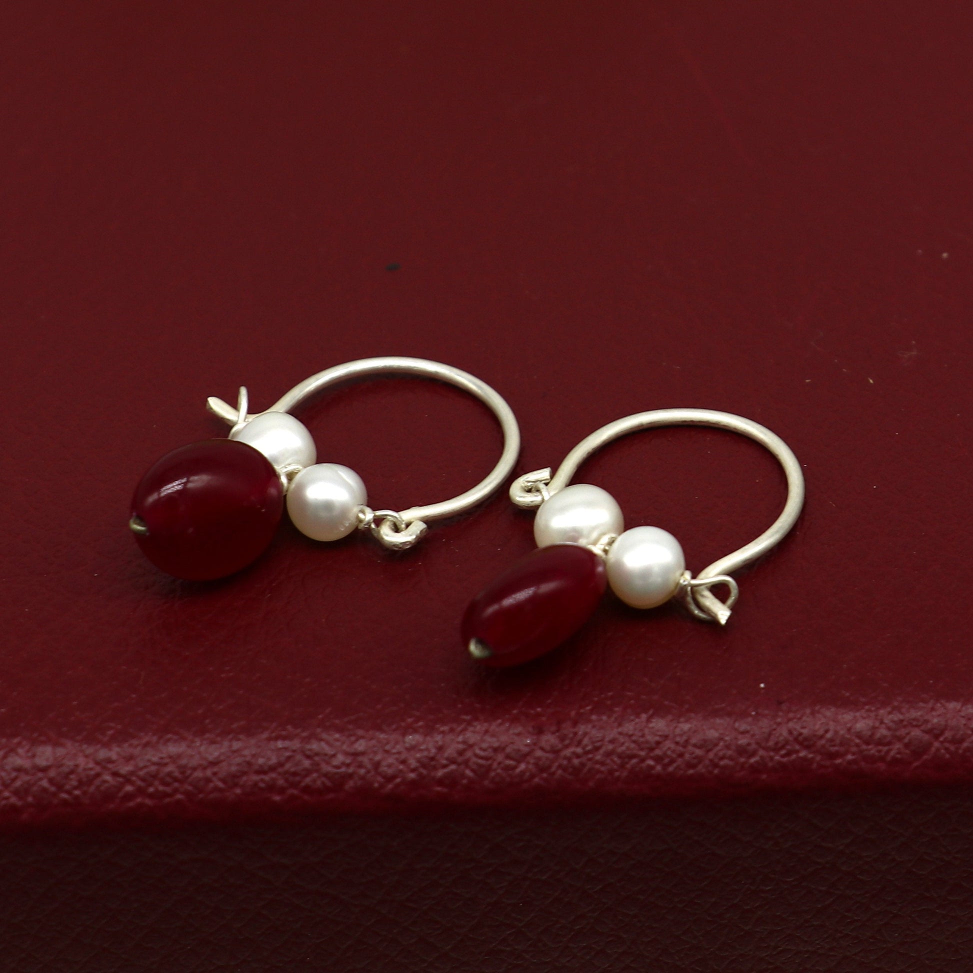 925 sterling silver custom made hoops earring, gorgeous hanging pearls drops hoops earring, stunning brides gifting jewelry s910 - TRIBAL ORNAMENTS