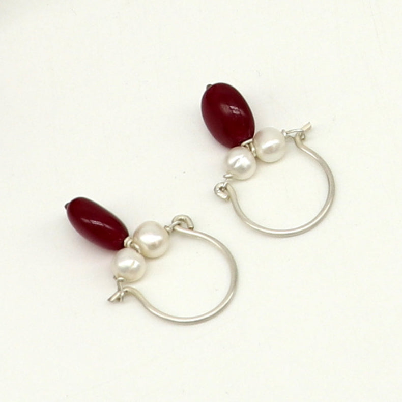 925 sterling silver custom made hoops earring, gorgeous hanging pearls drops hoops earring, stunning brides gifting jewelry s910 - TRIBAL ORNAMENTS