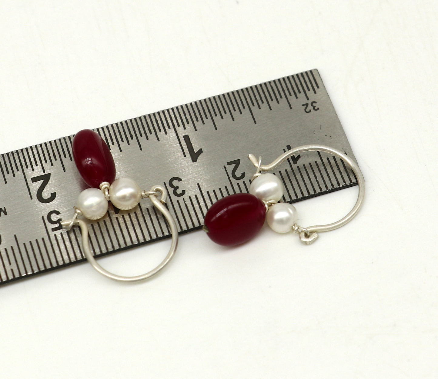 925 sterling silver custom made hoops earring, gorgeous hanging pearls drops hoops earring, stunning brides gifting jewelry s910 - TRIBAL ORNAMENTS