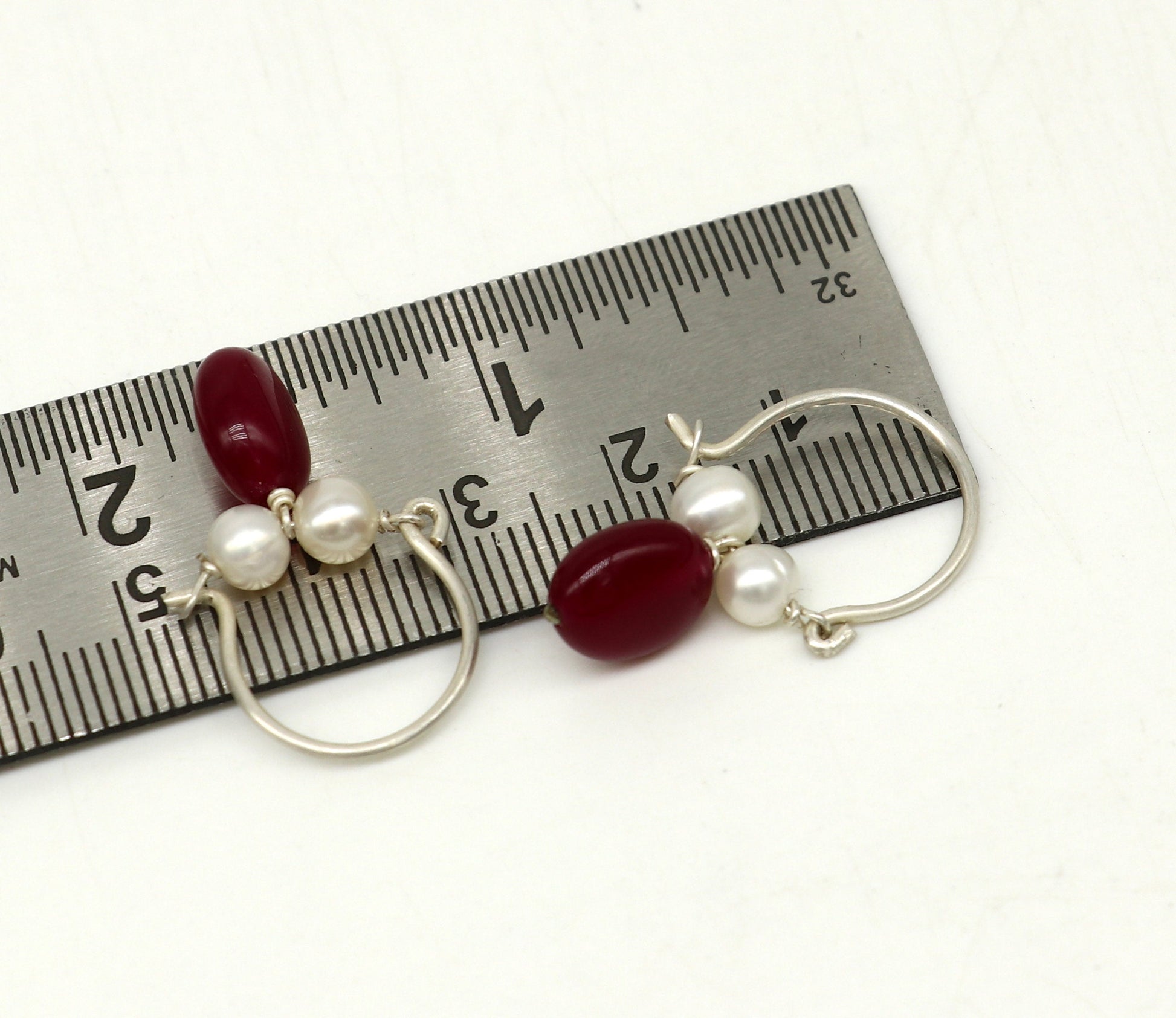 925 sterling silver custom made hoops earring, gorgeous hanging pearls drops hoops earring, stunning brides gifting jewelry s910 - TRIBAL ORNAMENTS