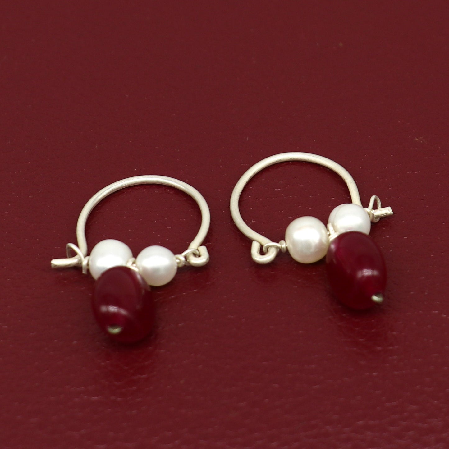 925 sterling silver custom made hoops earring, gorgeous hanging pearls drops hoops earring, stunning brides gifting jewelry s910 - TRIBAL ORNAMENTS