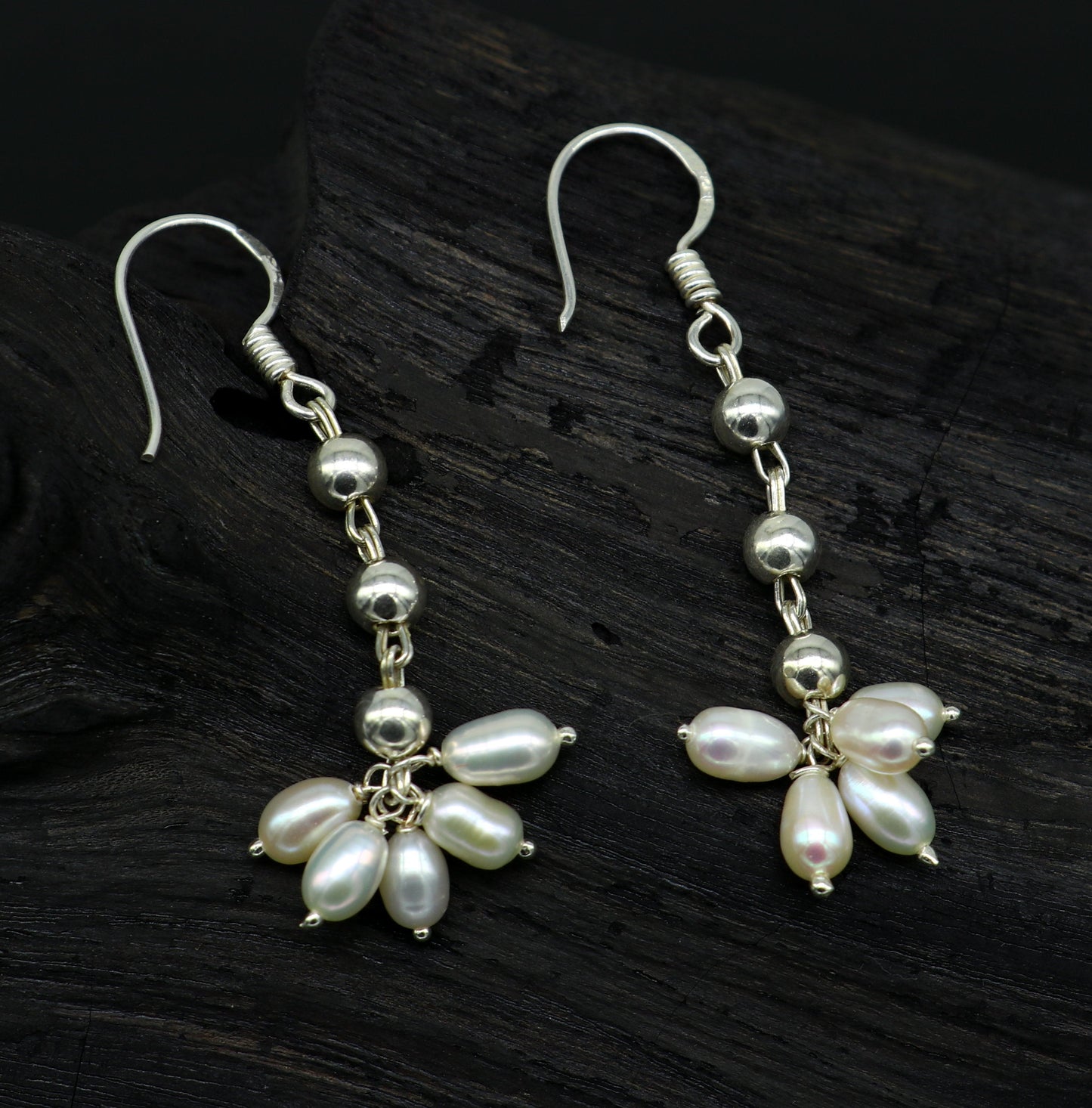 925 sterling silver custom-made hoops earrings with natural white pearl drop, perfect for bridesmaids and elegant dangle jewelry.