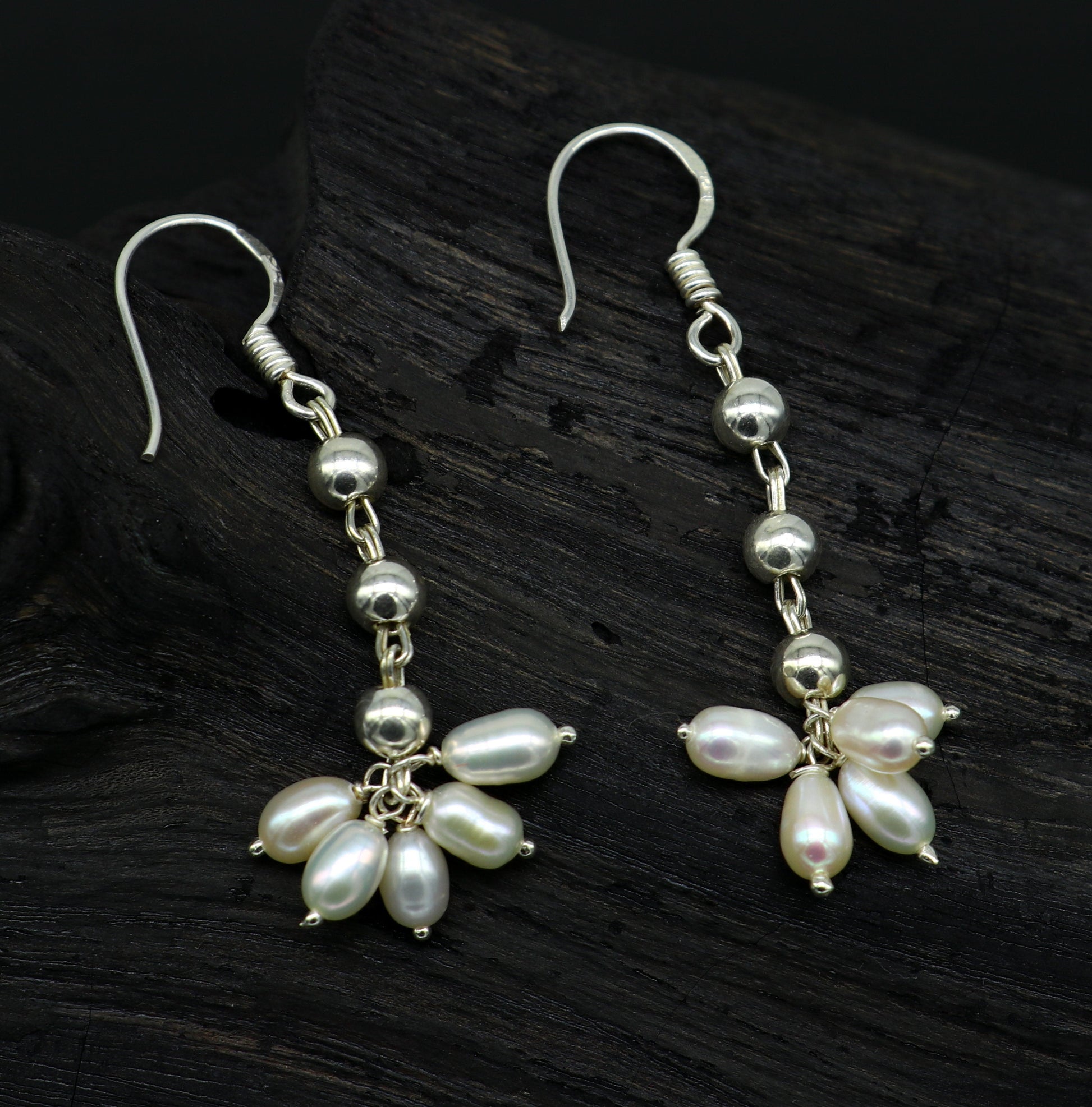 925 sterling silver custom-made hoops earrings with natural white pearl drop, perfect for bridesmaids and elegant dangle jewelry.