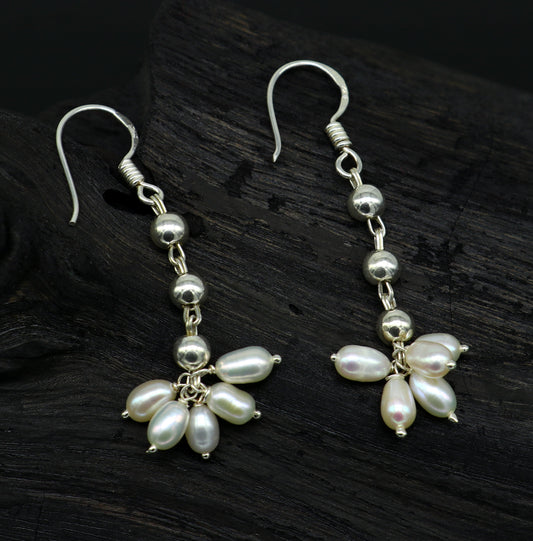 925 sterling silver custom-made hoops earrings with natural white pearl drop, perfect for bridesmaids and elegant dangle jewelry.