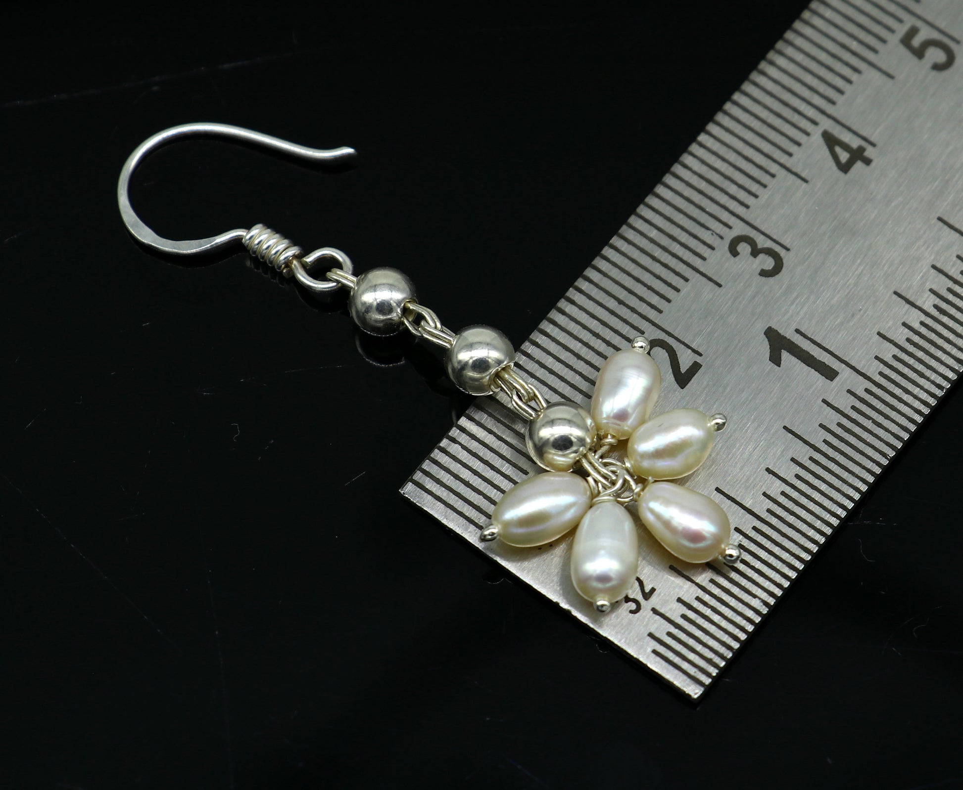 925 sterling silver custom-made hoops earring with white pearl drop, perfect for bridesmaids and elegant occasions.