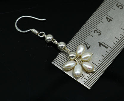 925 sterling silver custom-made hoops earring with white pearl drop, perfect for bridesmaids and elegant occasions.