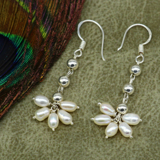 925 sterling silver custom-made hoops earring with a natural white pearl drop, perfect for bridesmaids and special occasions