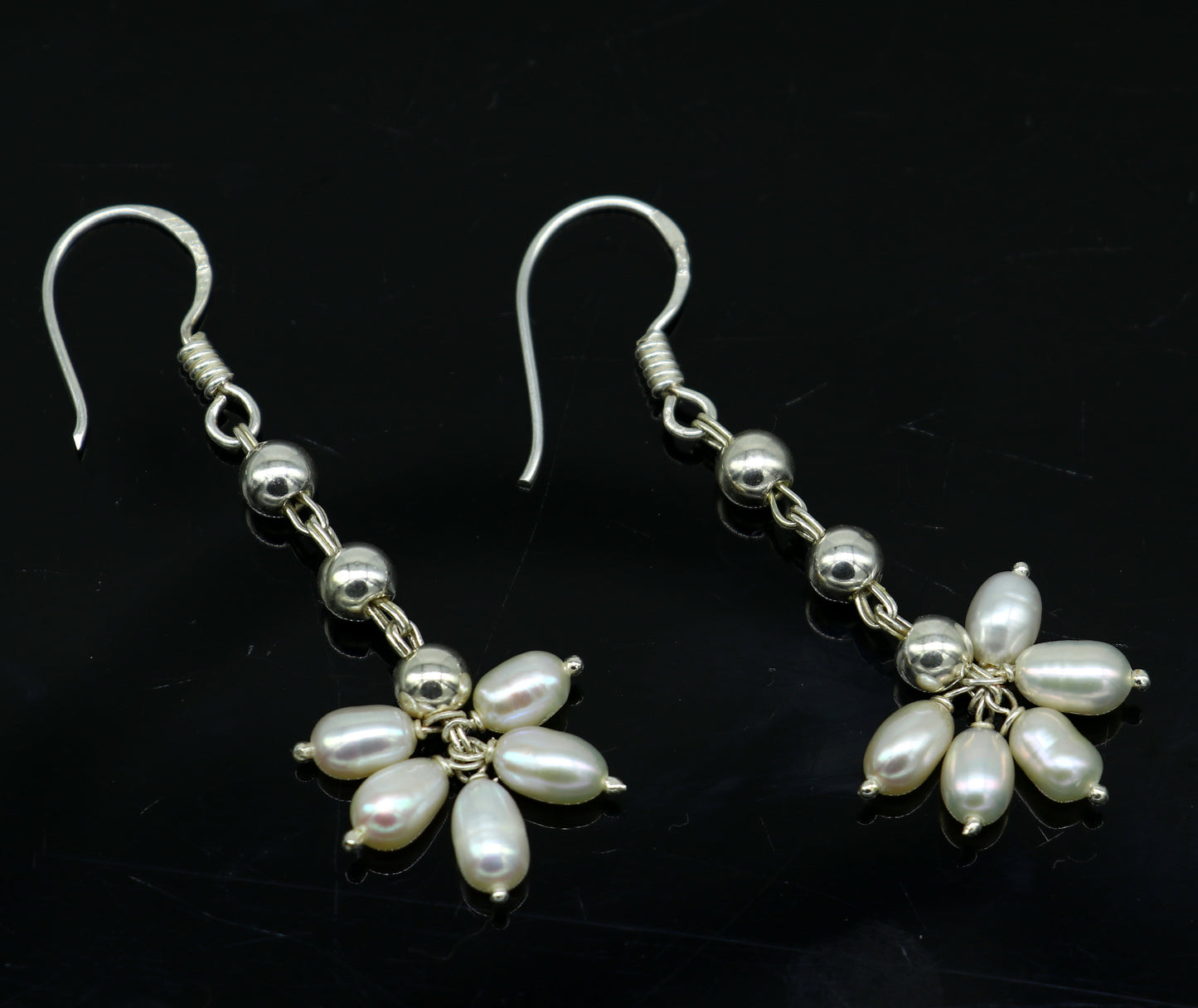 925 sterling silver custom-made hoops earring with a white pearl drop, perfect for bridesmaids or elegant occasions.